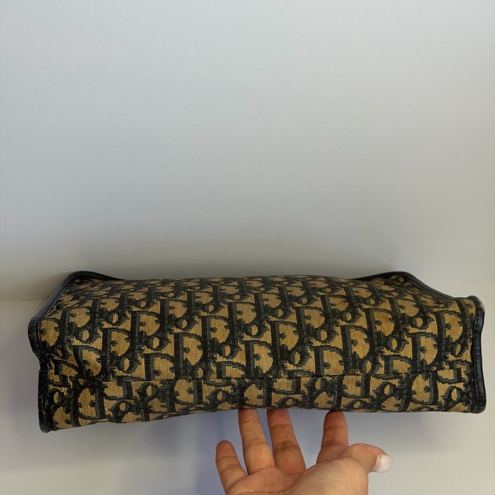 Vintage Christian Dior Large Clutch Bag in Navy Blue Trotter Jacquard Canvas - Picture 6 of 12